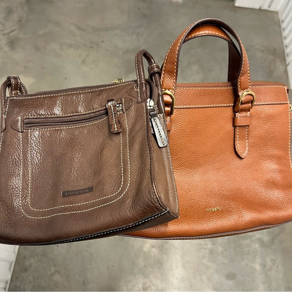 Fossil Rich Rust Brown Leather Satchel Top Handle Bag - Picture 16 of 16